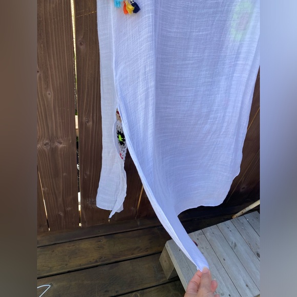 Cleo Multi-Colour Long Crochet Trim Kimono Womens White Size S - Picture 4 of 9